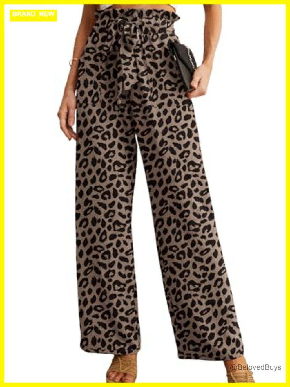 IWOLLENCE Women High Waist Palazzo Pants, Adjustable Knot Wide Leg Trousers